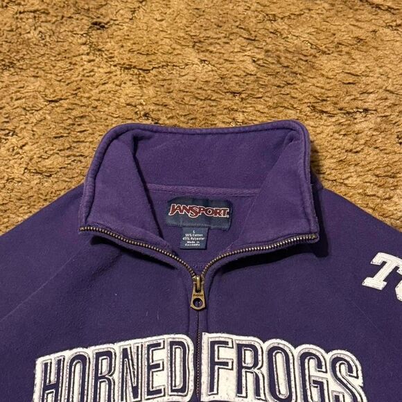Vintage TCU Horned Frogs College Sportswear Jansport Sweatshirt Purple Large - Picture 5 of 8